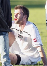 Bloody Mess: Ngaruawahia's Mark Phillips spills blood. NRFL Northern Region Football League Premier Division, Forrest Hill Milford AFC v Ngaruawahia Utd AFC, Becroft Park, Forrest Hill, Saturday 10th July 2010. Photo: Shane Wenzlick